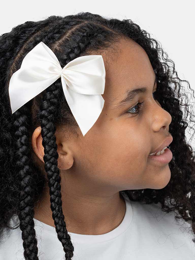 Baby Girl Vibrant Satin Bow Hairclip-Cream/Ivory