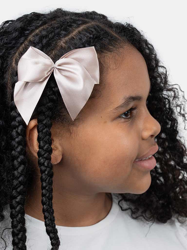 Baby Girl Vibrant Satin Bow Hairclip-Champagne/Jaguar