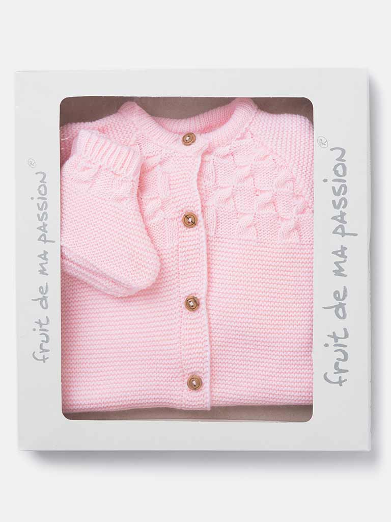 Baby Girl 3-piece Texture Knitted Gift Box Set-Pink