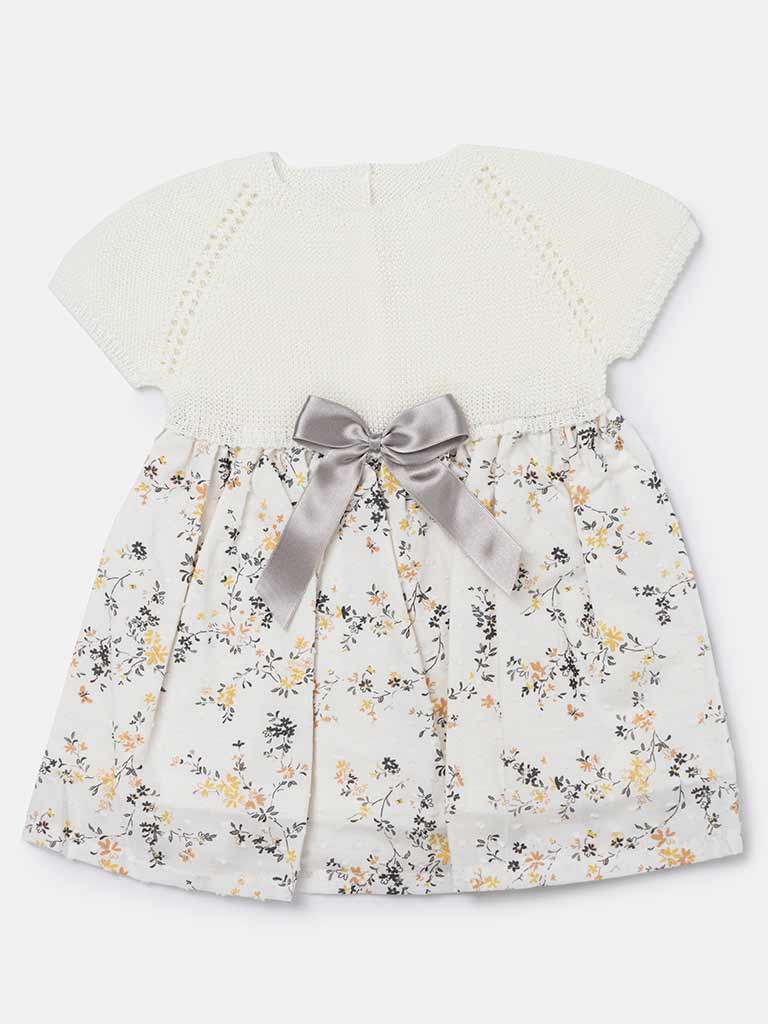 Baby Girl Nova Collection Half Knitted Spanish Dress-Cream/Ivory & Fall Floral