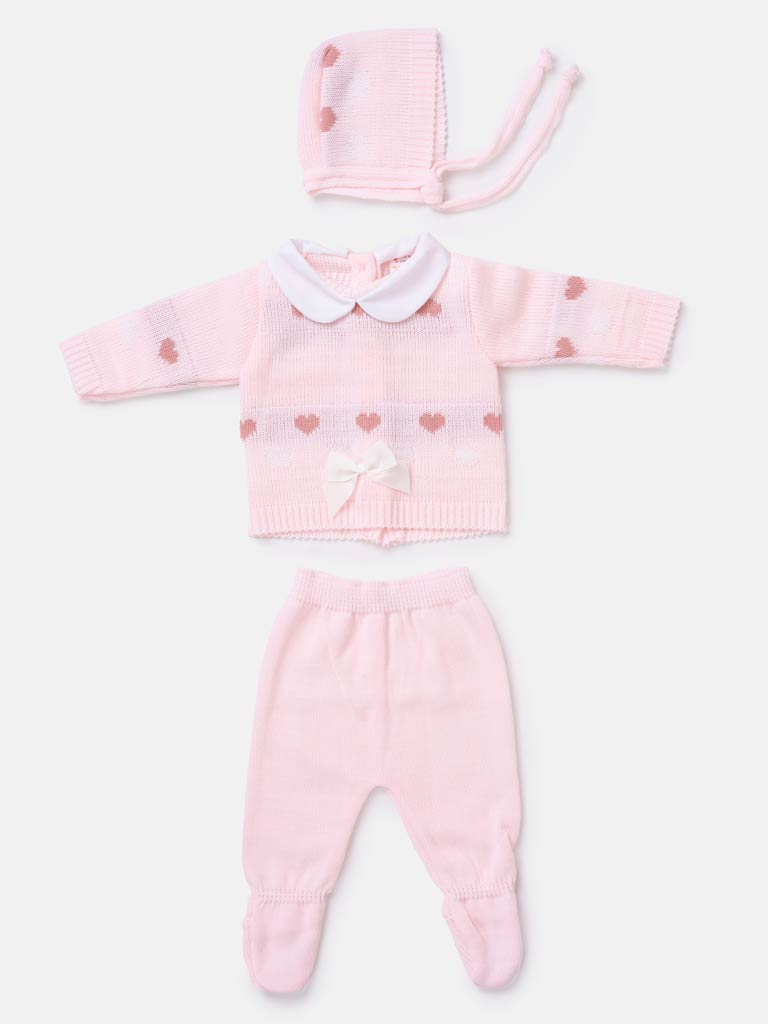 Baby Girl 3-piece Heart Knitted Gift Box Set - Baby Pink