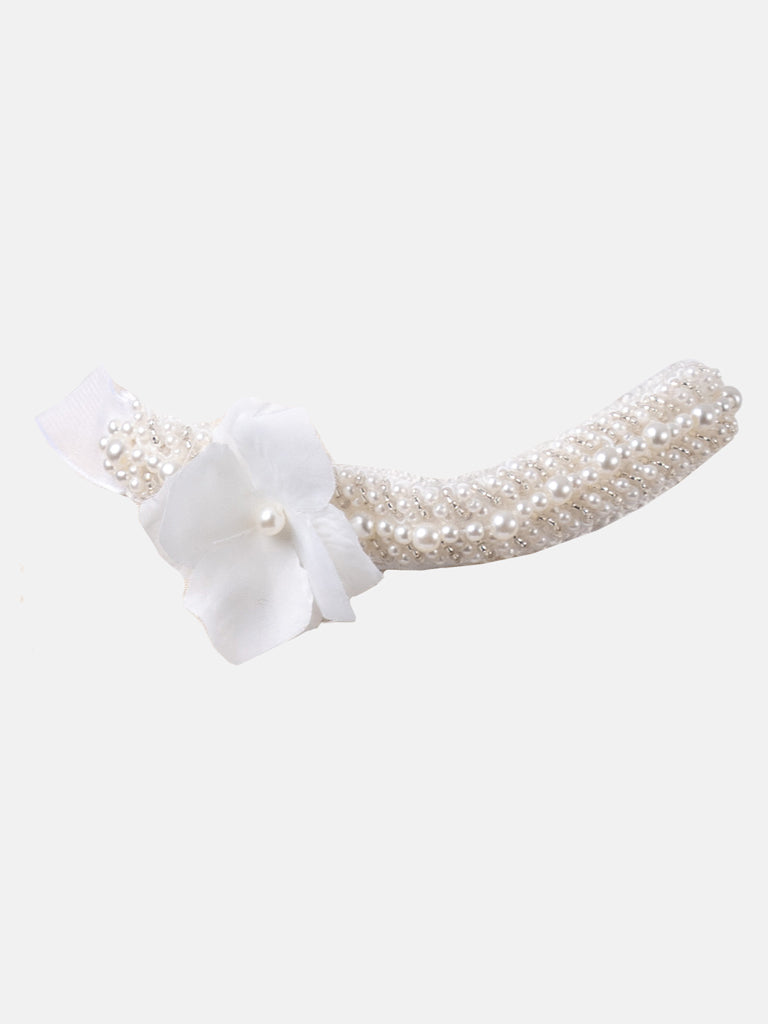 Pearly White Satin Dress with Beaded Accents