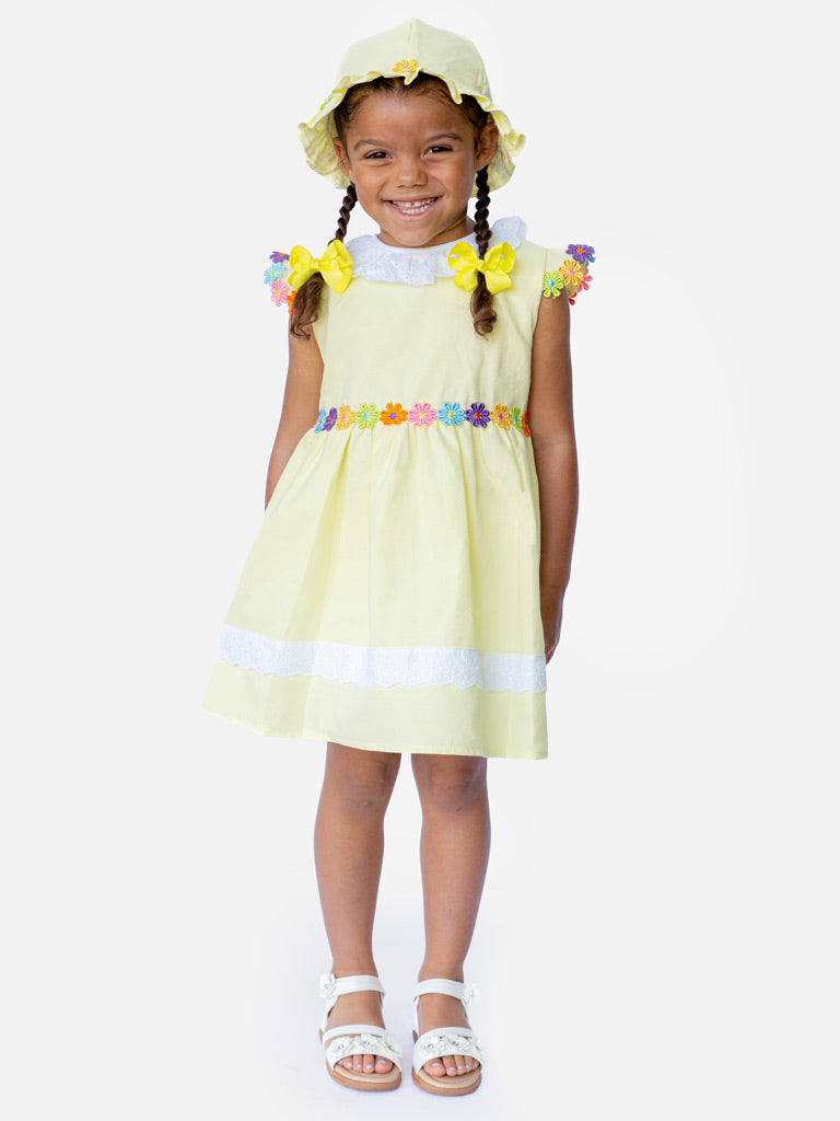 Baby Girl Laura Collection 2-piece Spanish Dress with Hat - Lemon Yellow
