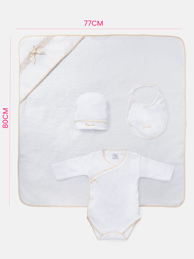 Newborn Essentials 4-Piece Gift Box Set with Wavy Lace - Beige