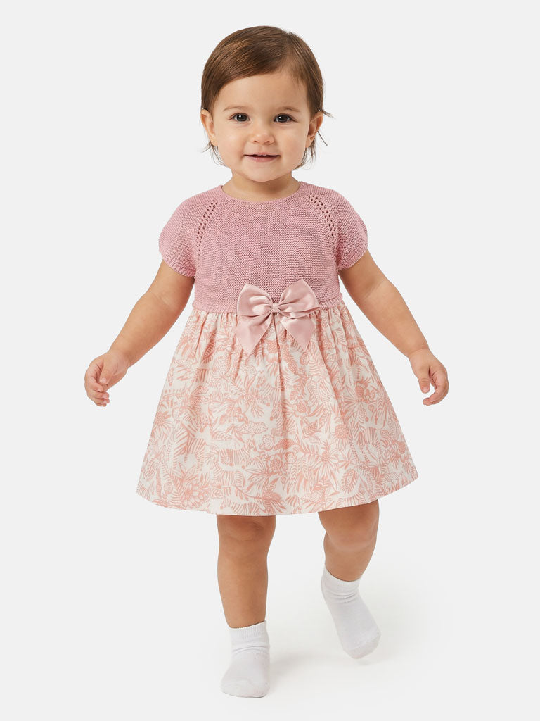 Baby Girl Nova Collection Half Knitted Spanish Dress - Dusty Pink & Zebra