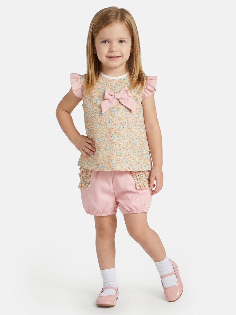 Baby Girl Liana Collection Floral Romper 2-Piece Set - Baby Pink