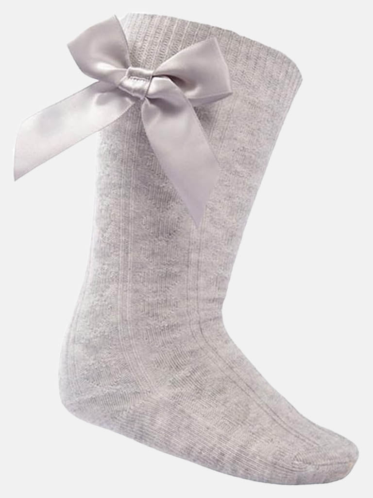 Baby Girl Adorable Knee Socks with Satin Bow-Grey