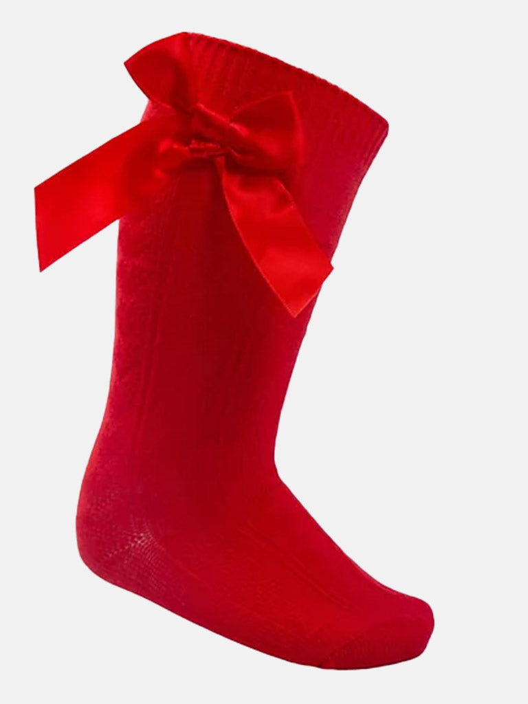 Baby Girl Adorable Knee Socks with Satin Bow-Red