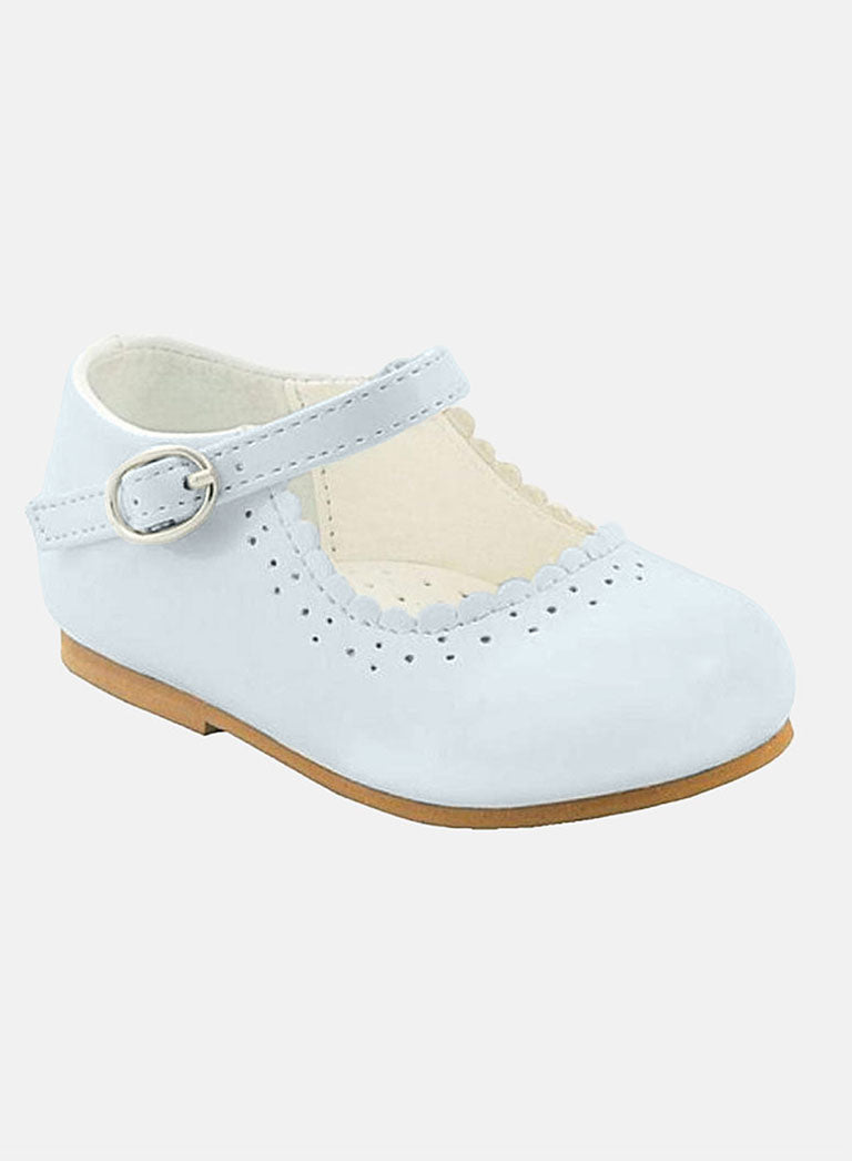 Baby Girl MARY JANE Shoes Emma Scalloped Trim - Bluebell White