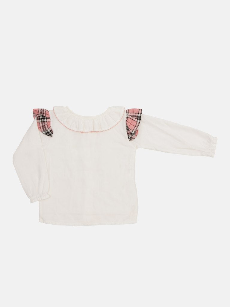 Baby Girl Spanish Bow & Frills Tartan Romper - Coral Pink