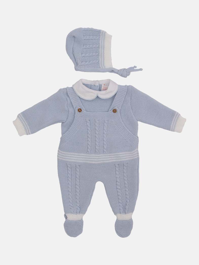 Baby Boy Merida Collection 3-piece Knitted Set with Dungaree & Bonnet-Baby Blue