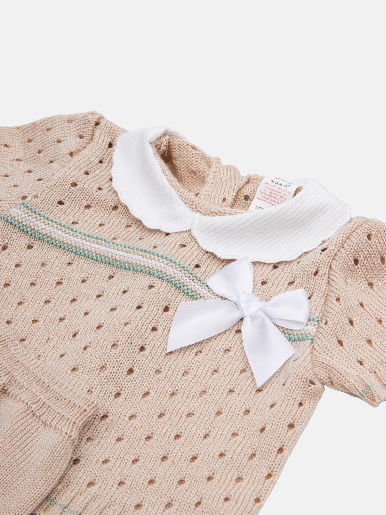 Baby Girl Dot Knitted Short Sleeve Summer Gift Box Set - Beige
