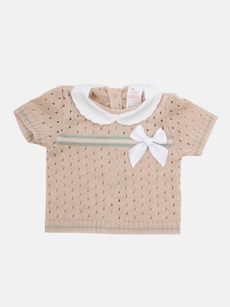 Baby Girl Dot Knitted Short Sleeve Summer Gift Box Set - Beige