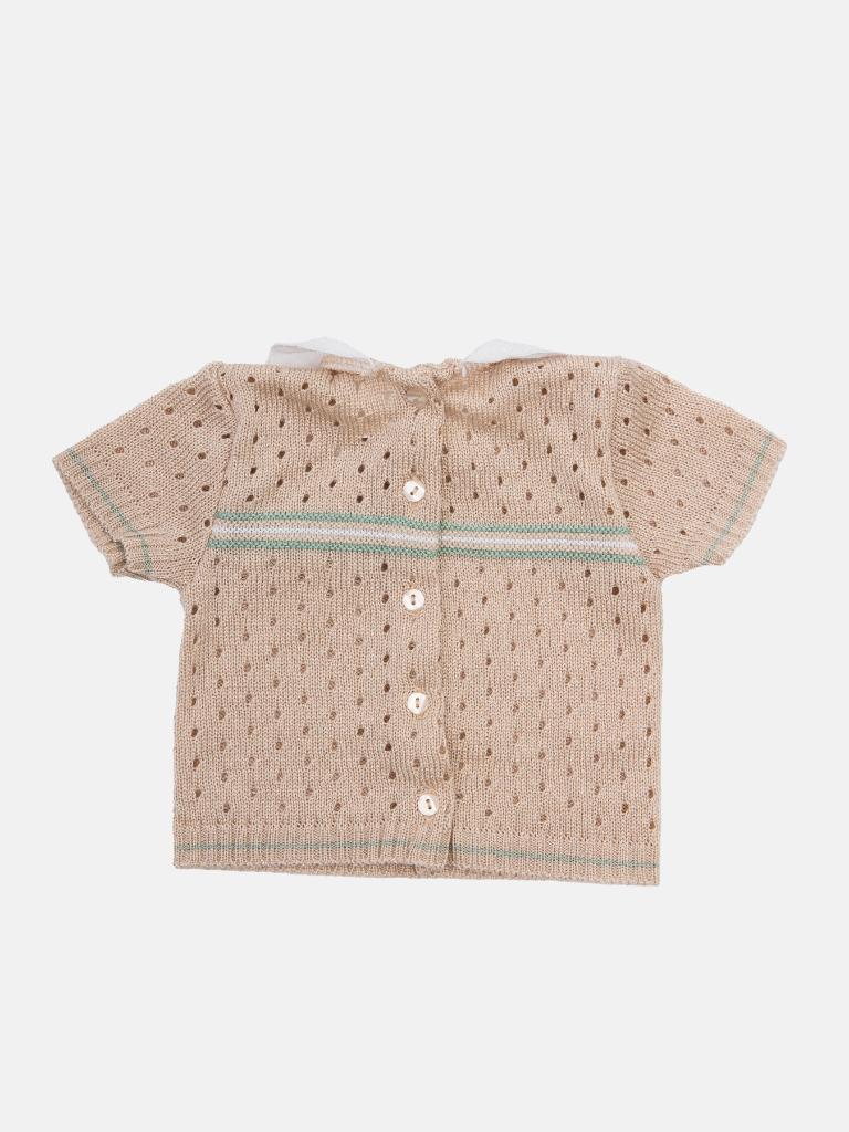 Baby Girl Dot Knitted Short Sleeve Summer Gift Box Set - Beige