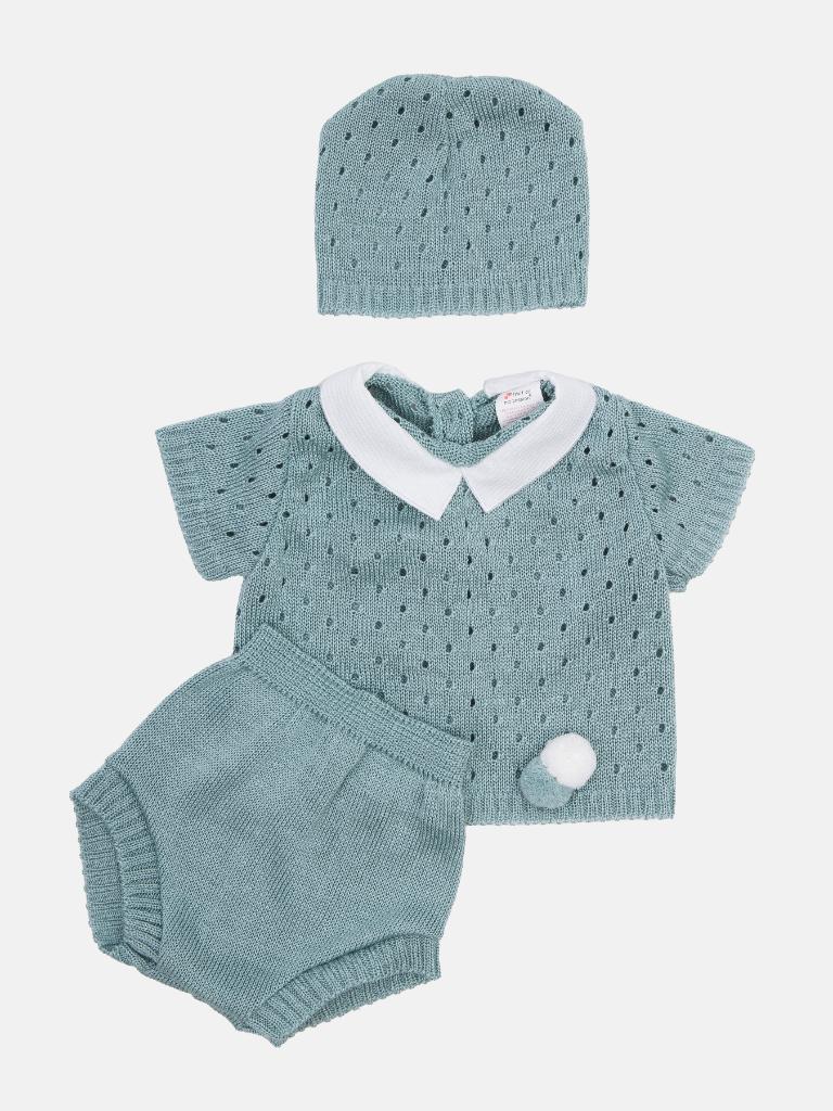 Baby Boy 3 Piece Dot Knitted Short Sleeve Summer Gift Box Set - Mint Green