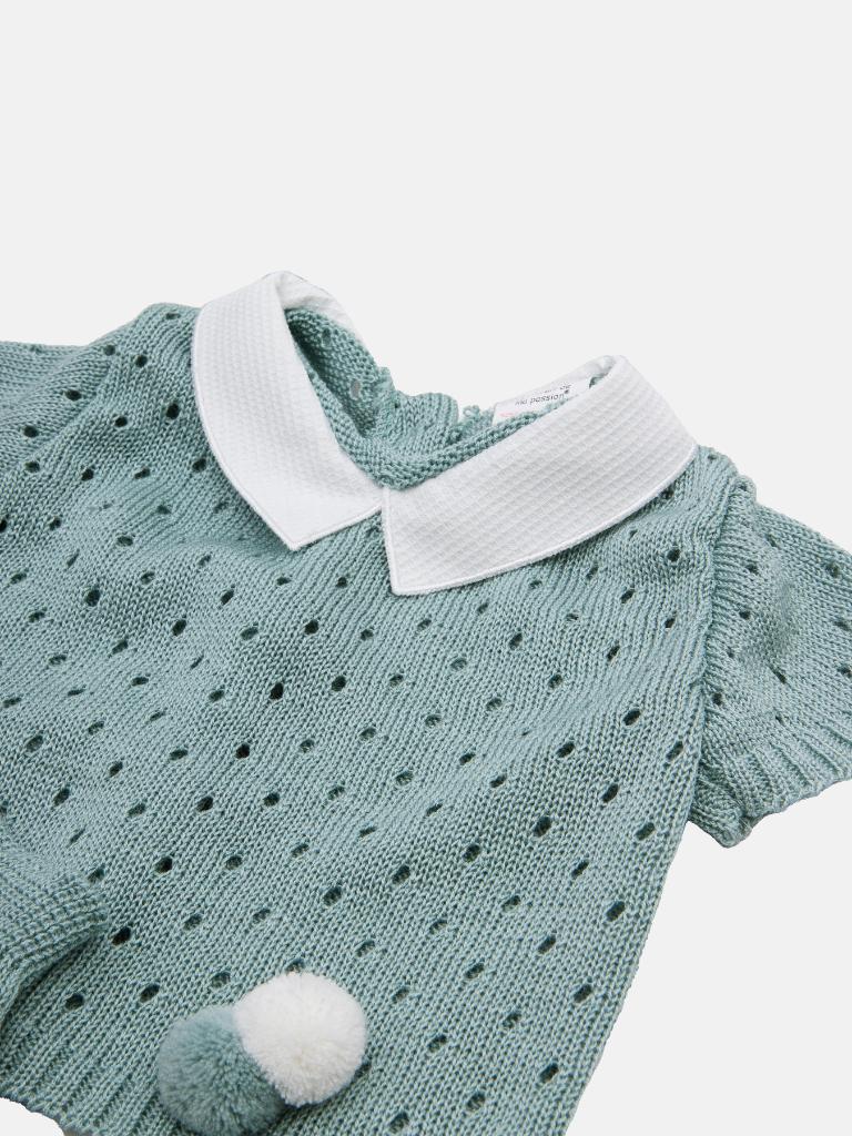 Baby Boy 3 Piece Dot Knitted Short Sleeve Summer Gift Box Set - Mint Green