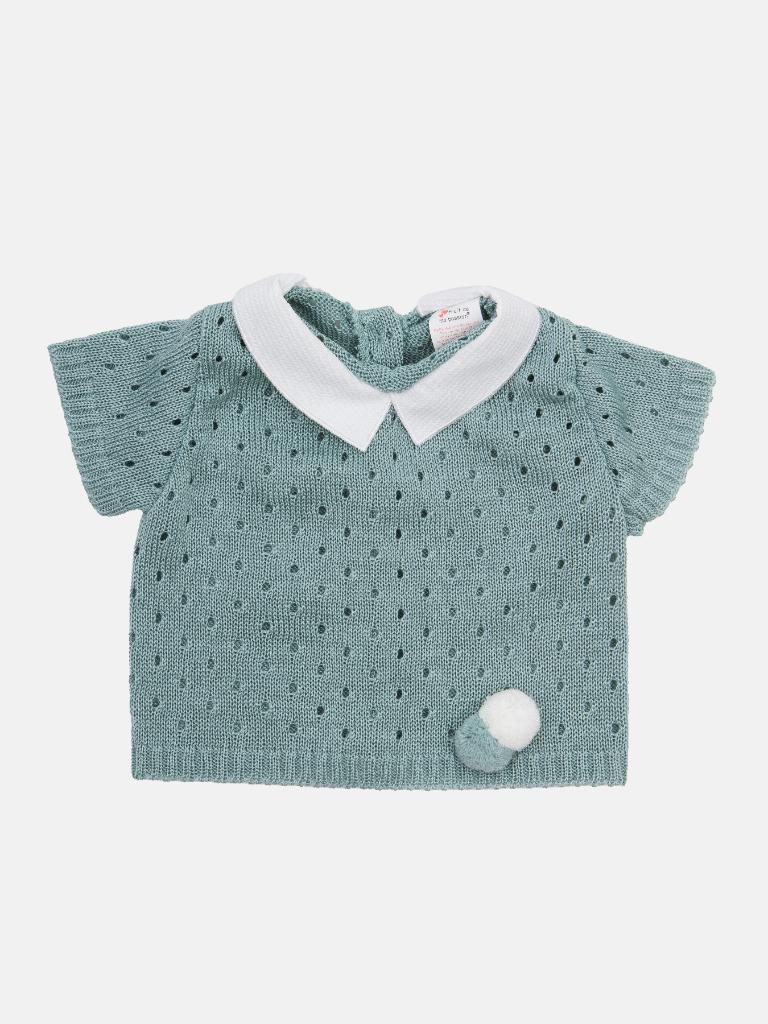 Baby Boy 3 Piece Dot Knitted Short Sleeve Summer Gift Box Set - Mint Green