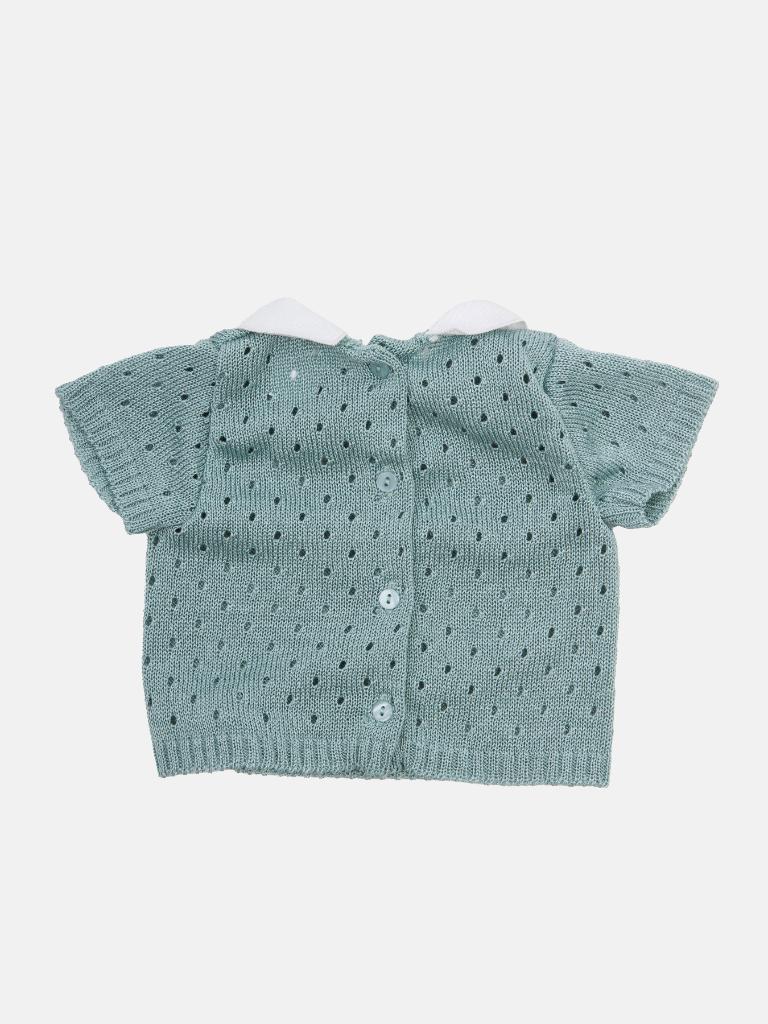 Baby Boy 3 Piece Dot Knitted Short Sleeve Summer Gift Box Set - Mint Green