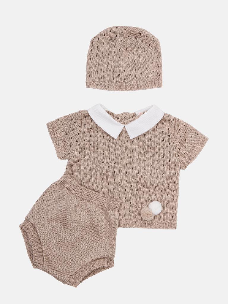 Baby Boy Dot Knitted Short Sleeve Summer Gift Box Set-Beige