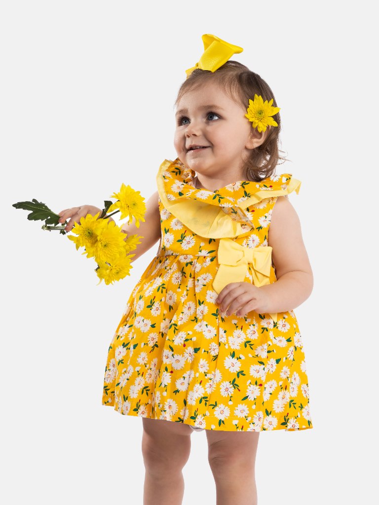 Baby Girl Marbella Printed Floral Summer Dress-Yellow