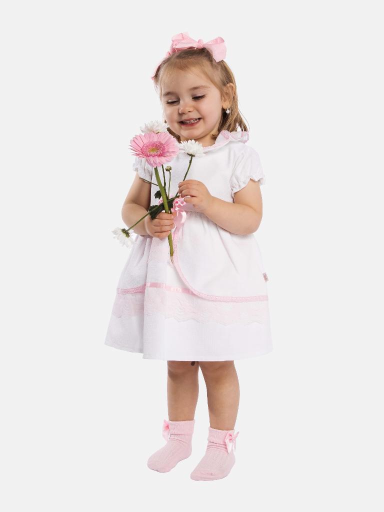Baby Girl Esmer Collection White and Pink Spanish Dress