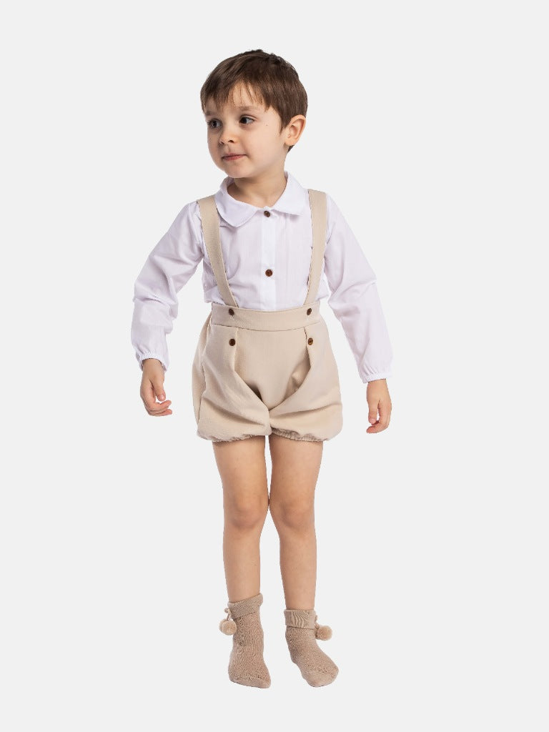 Baby Boy Miguel Collection Beige Romper with White Shirt
