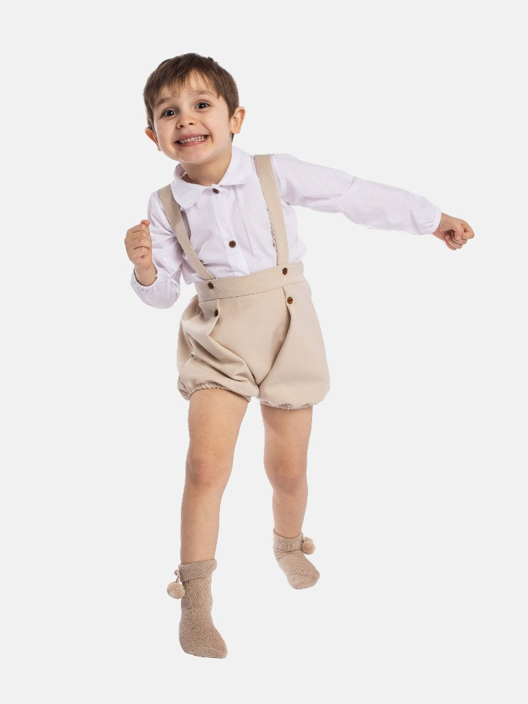 Baby Boy Miguel Collection Spanish Romper Set with Shirt - Beige