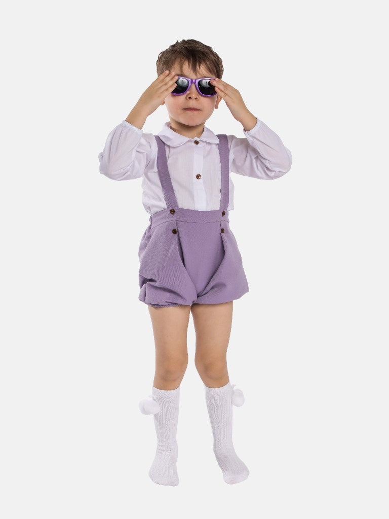 Baby Boy Miguel Collection Spanish Romper Set with Shirt - Purple