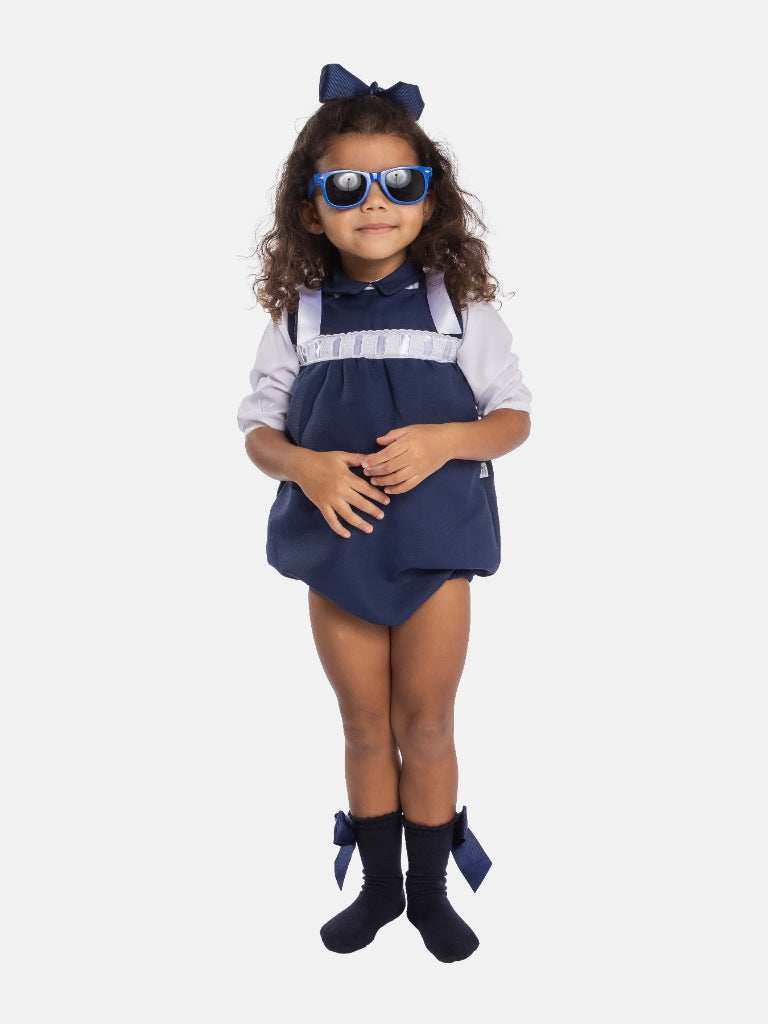Baby Girl Almera Collection Spanish Romper-Navy Blue