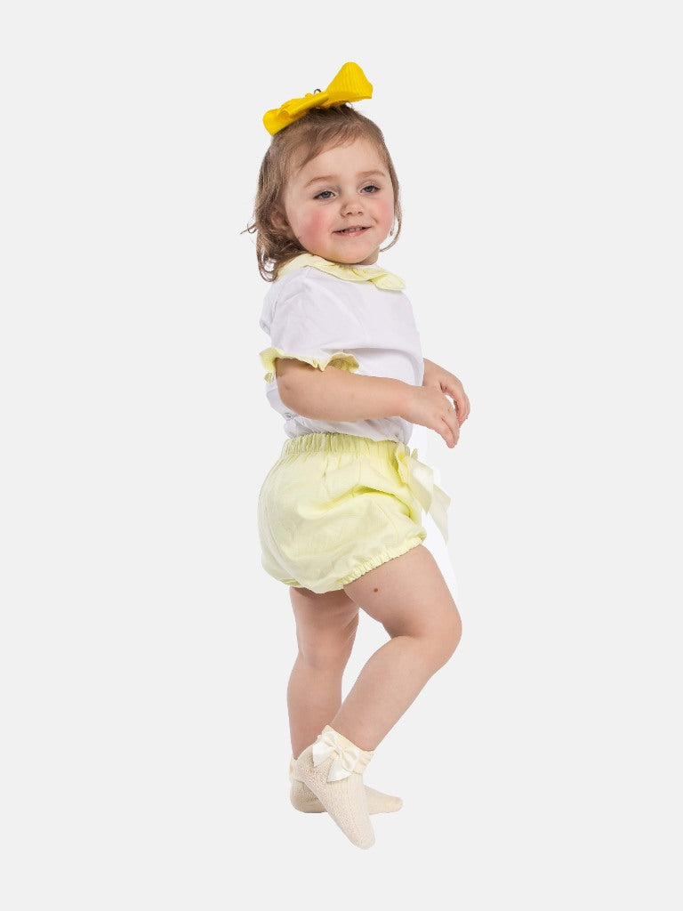 Baby Girl Tavira Collection Spanish Romper with 2 bows - Lemon Yellow