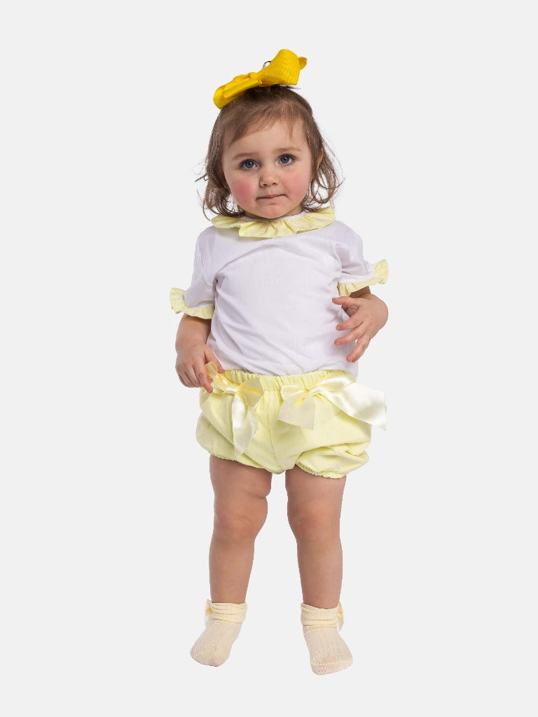Baby Girl Tavira Collection Spanish Romper with 2 bows - Lemon Yellow