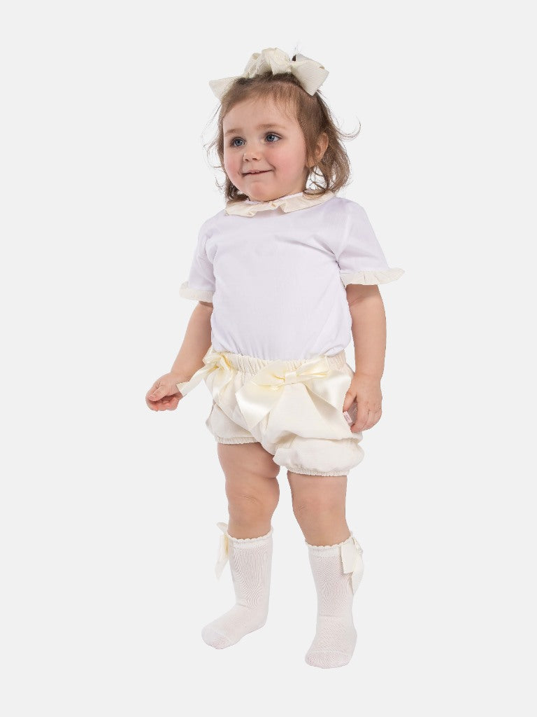 Baby Girl Tavira Collection Spanish Romper with 2 bows - Cream