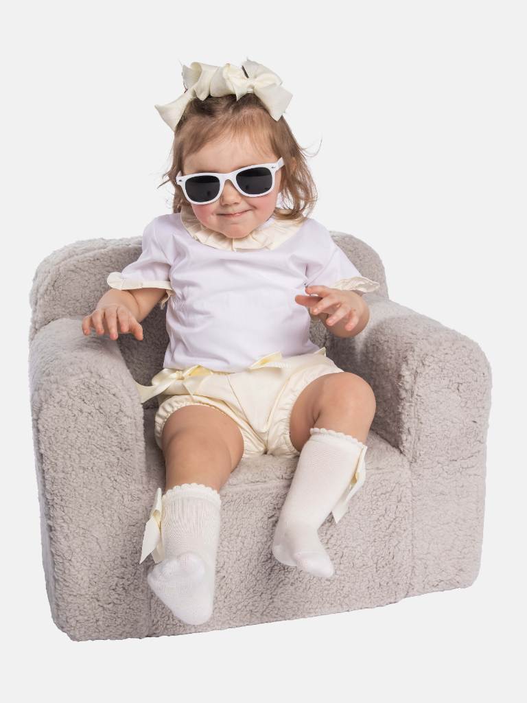 Baby Girl Tavira Collection Spanish Romper with 2 bows - Cream