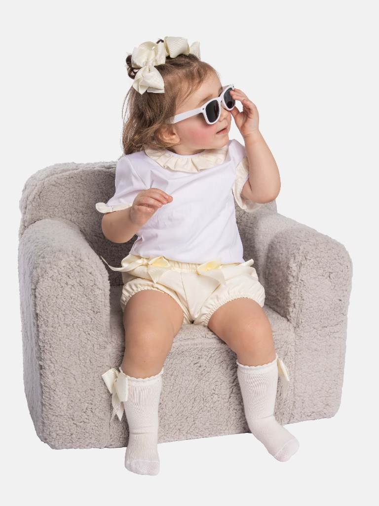Baby Girl Tavira Collection Spanish Romper with 2 bows - Cream