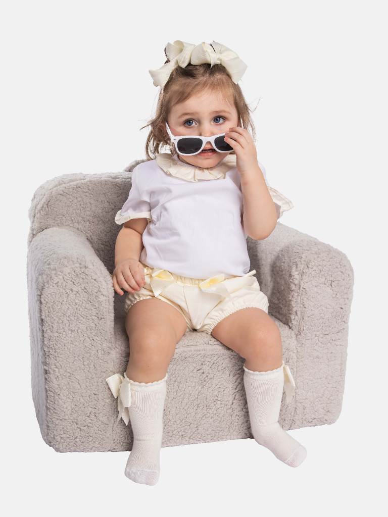 Baby Girl Tavira Collection Spanish Romper with 2 bows - Cream