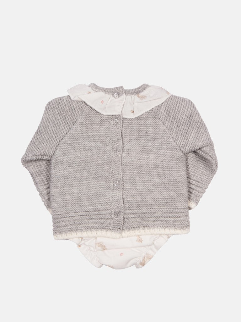 Baby Girl Mara Collection Knitted Set - Grey with Cream Bow