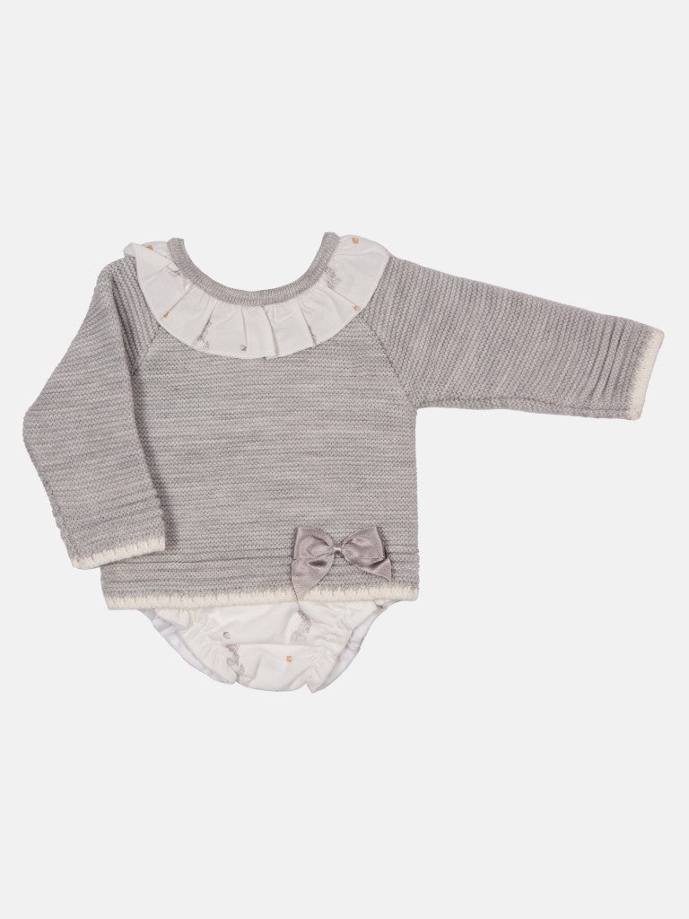 Baby Girl Mara Collection Knitted Set - Grey with Grey Bow