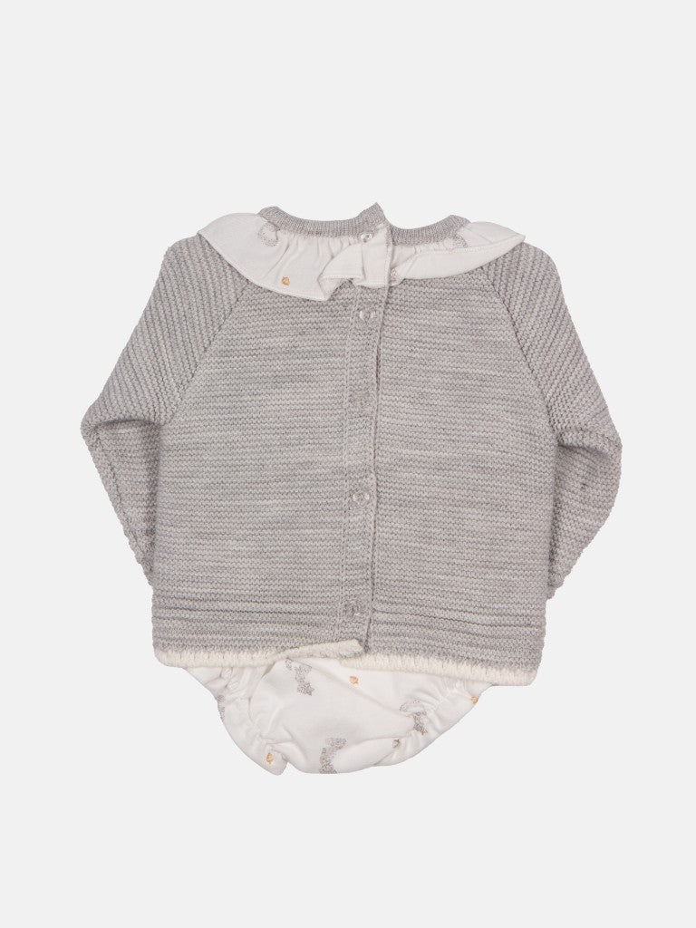 Baby Girl Mara Collection Knitted Set - Grey with Grey Bow