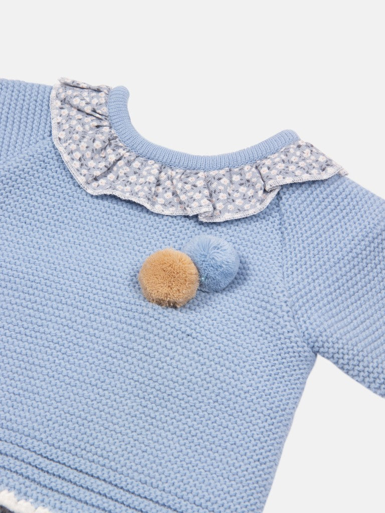 Baby Girl Nila Collection Pom-pom Knitted Set-Blue