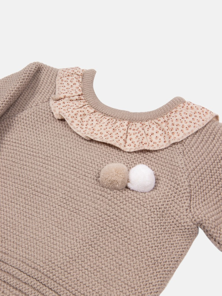 Baby Girl Nila Collection Pom-pom Knitted Set-Beige