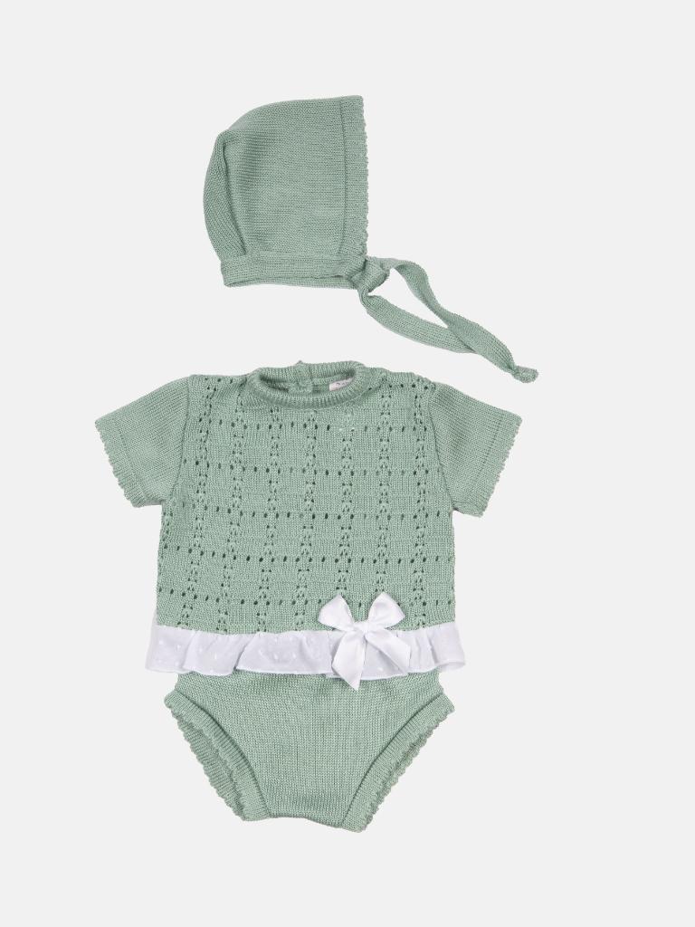 Baby Girl Line Knitted Short Sleeve Summer Gift Box Set - Mint Green