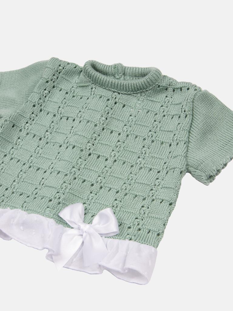 Baby Girl Line Knitted Short Sleeve Summer Gift Box Set - Mint Green