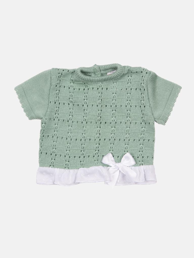Baby Girl Line Knitted Short Sleeve Summer Gift Box Set - Mint Green