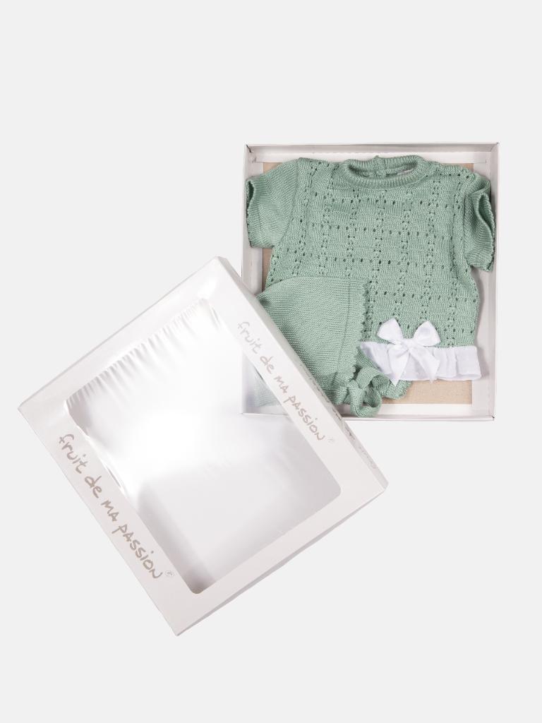 Baby Girl Line Knitted Short Sleeve Summer Gift Box Set - Mint Green
