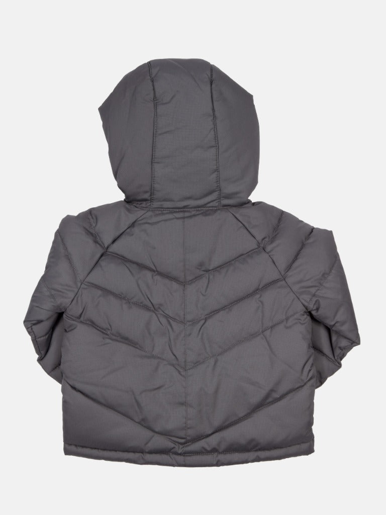 Nike Junior Full Sleeves Logo Printed Puffer Jacket with Hood - Grey