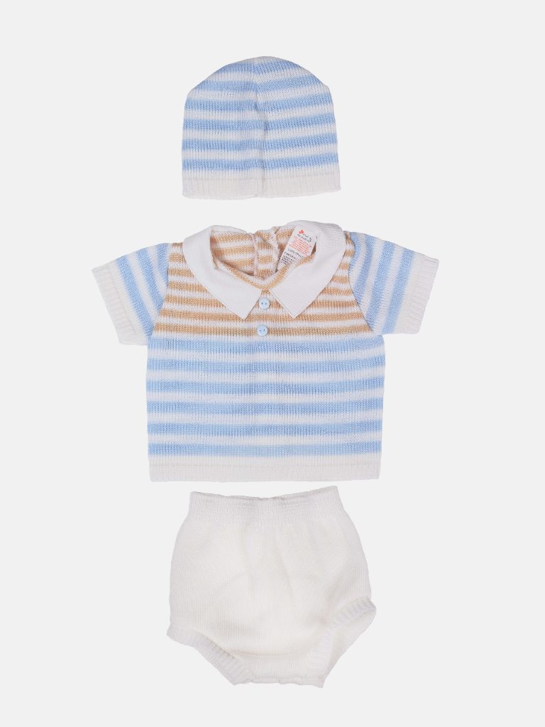 Baby Boy 3 Piece Striped Summer Knitted Gift Box Set - White