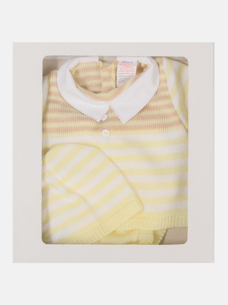 Baby Boy 3 Piece Striped Summer Knitted Gift Box Set-Lemon Yellow