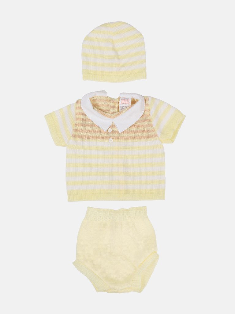 Baby Boy 3 Piece Striped Summer Knitted Gift Box Set - Lemon Yellow