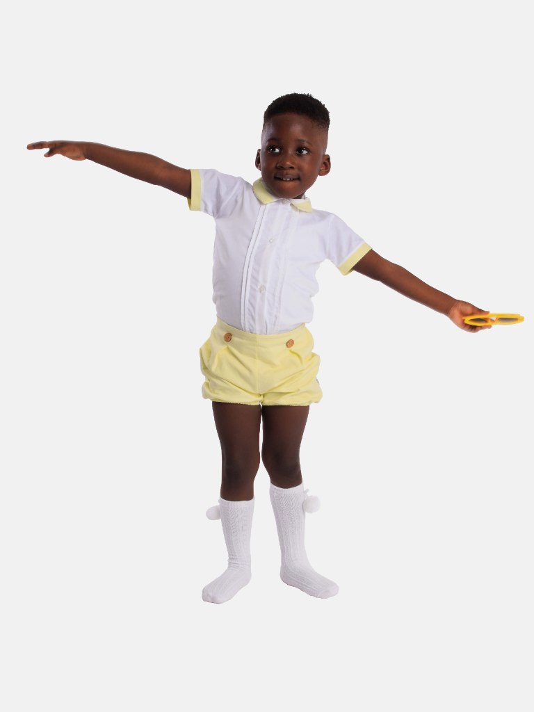 Baby Boy Kevin Collection Spanish 2-Piece Romper Set - Lemon Yellow
