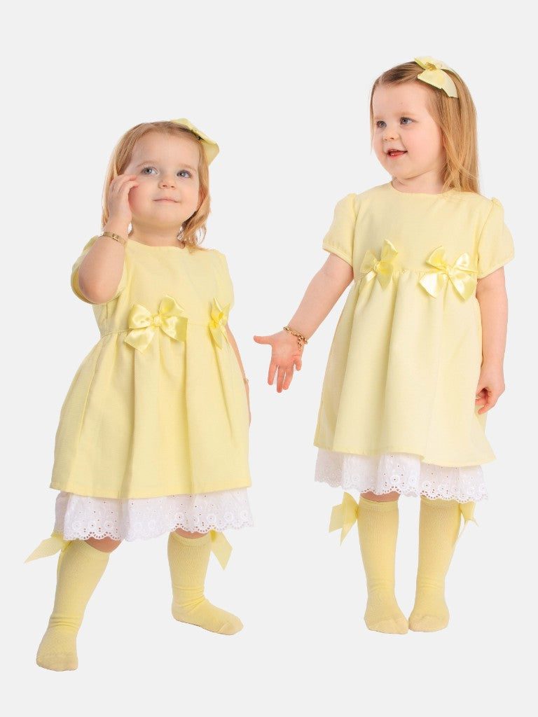 Baby Girl Nina Collection Bow Spanish Dress-Lemon Yellow